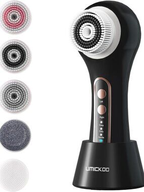 Rechargeable Waterproof Face Scrubber with 5 Brush Heads | 2-Way Rotating for